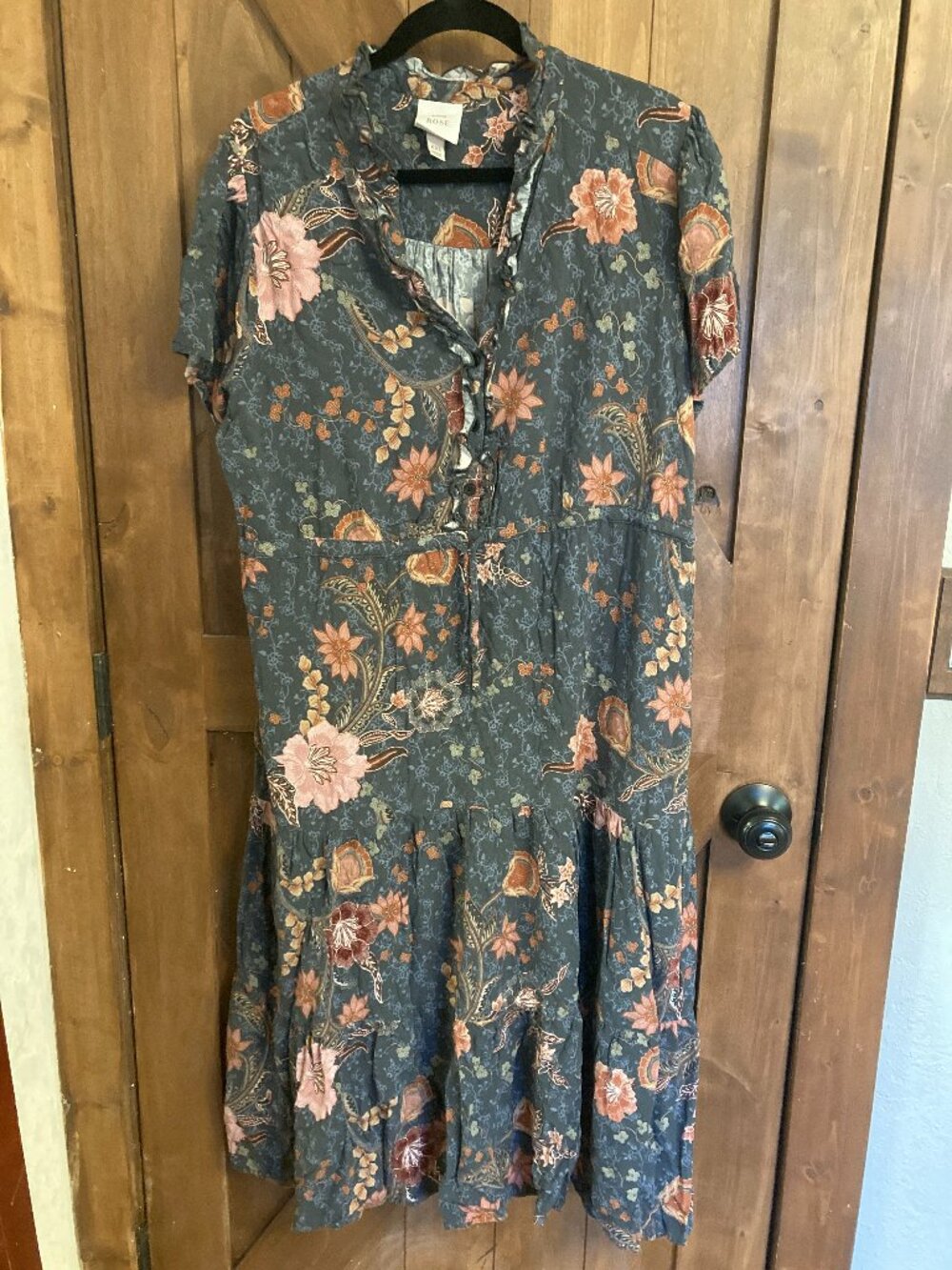 Knox Rose Midi Dress XXL balck floral short sleeve ruffles